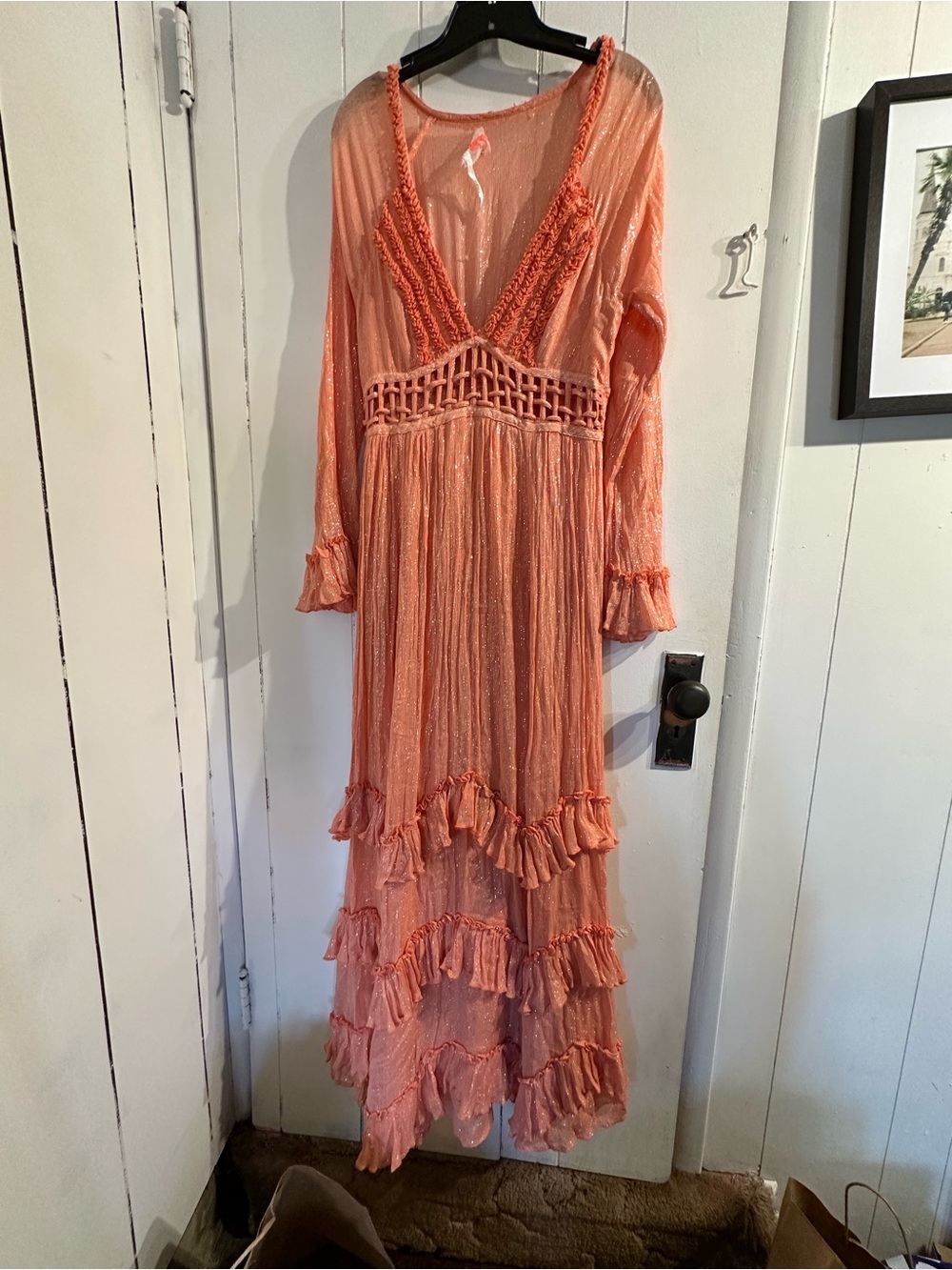 FREE PEOPLE seraphina Ruffle Maxi Dress in Coral